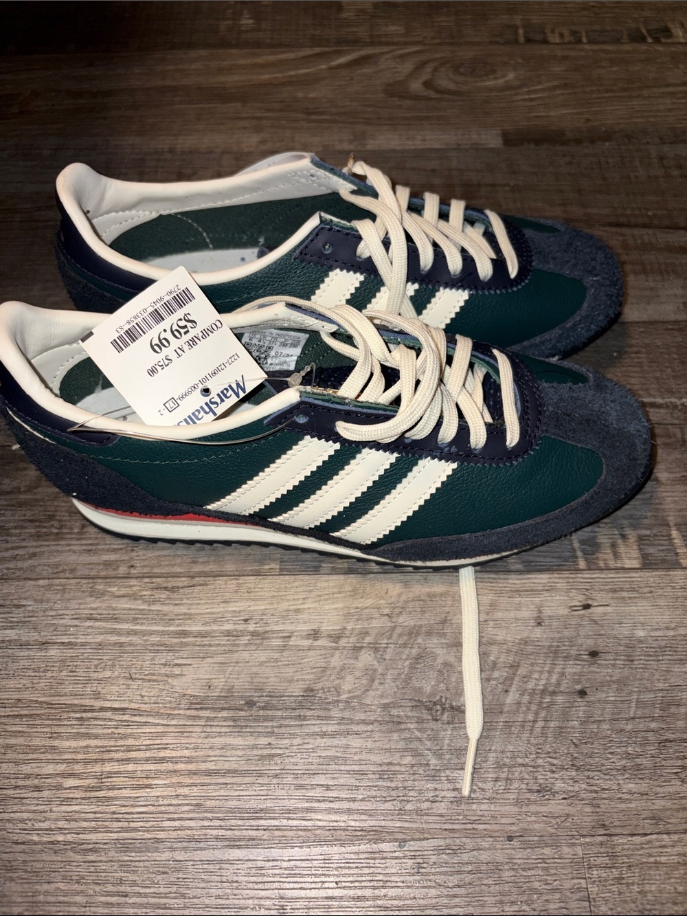 adidas Men's Retro Runner Sneakers - Dark Green & Navy with Cream Stripes